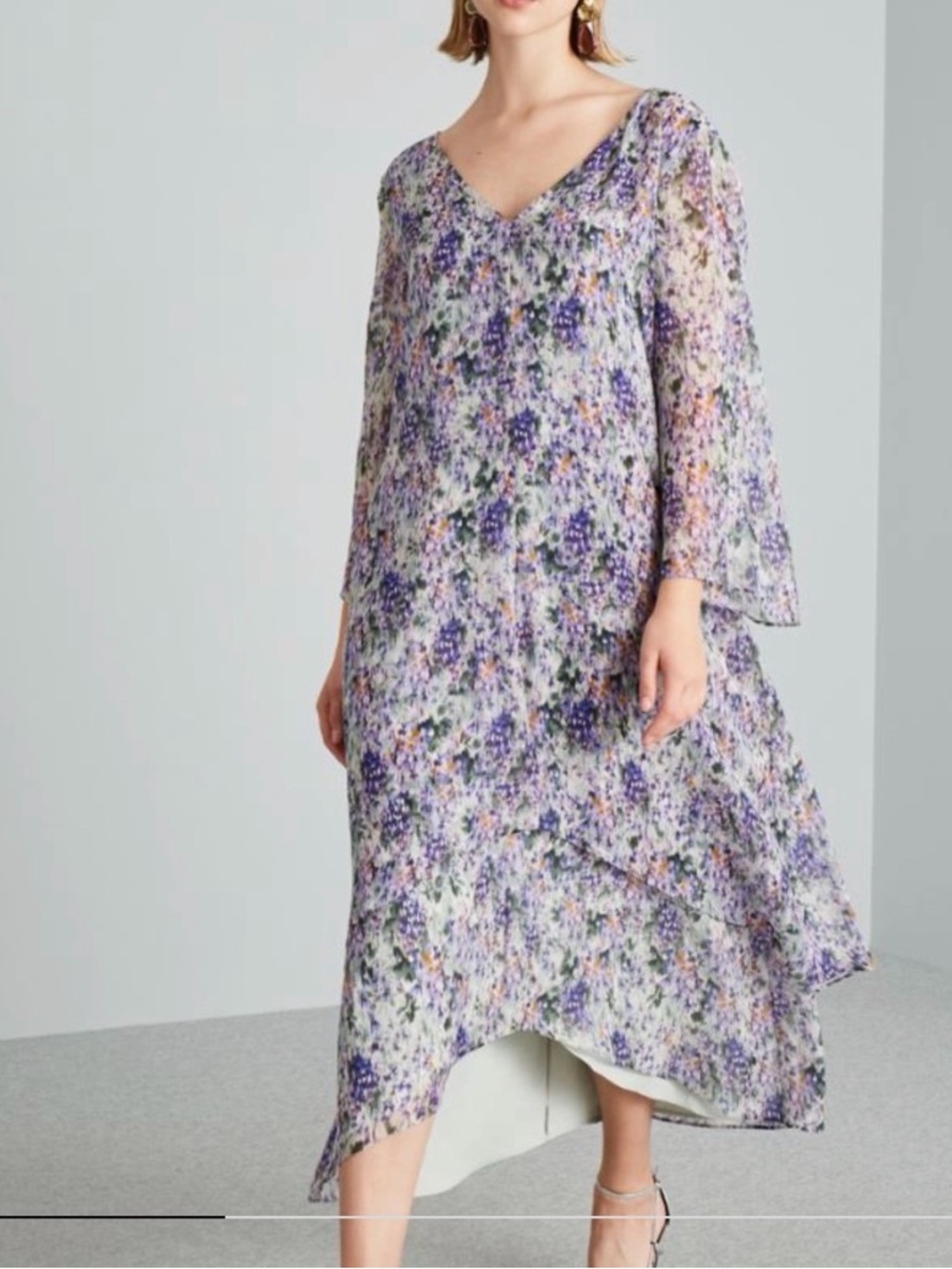 Marina Rinaldi NWT size 24 US Davos Floral Silk Georgette Dress Midi Plus Size